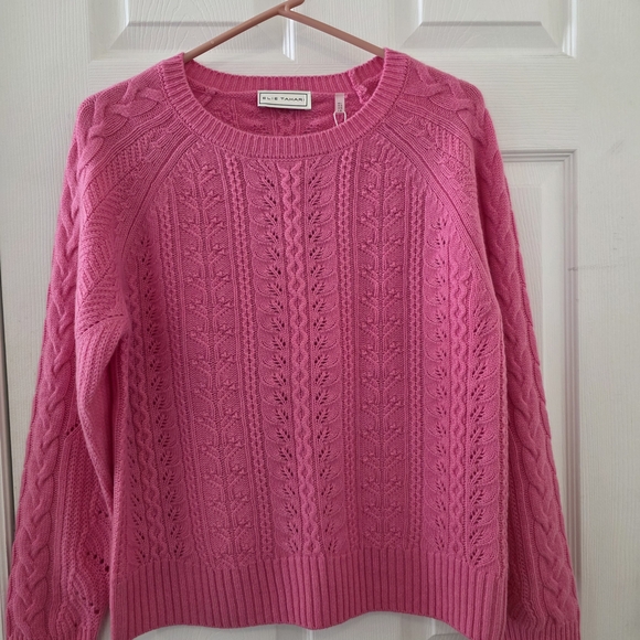 NEW Ellie Tahari Pink Cable Knit Sweater